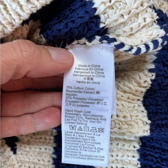 J. Crew Women's V-Neck Navy Cream Chunky Knit Sweater Nautical Fishermancore S - Picture 7 of 10